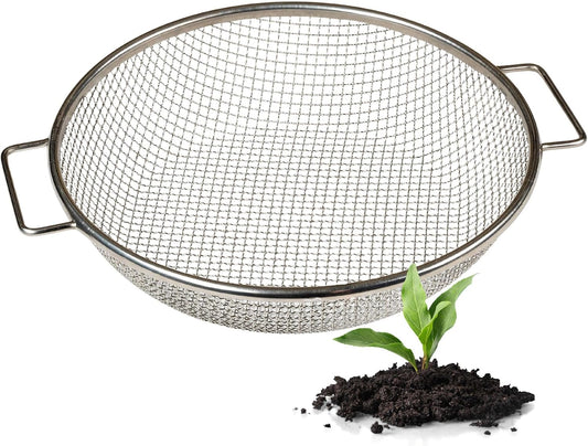 Round Soil Sifter, 1/4-inch Stainless Steel Sieve with Handles