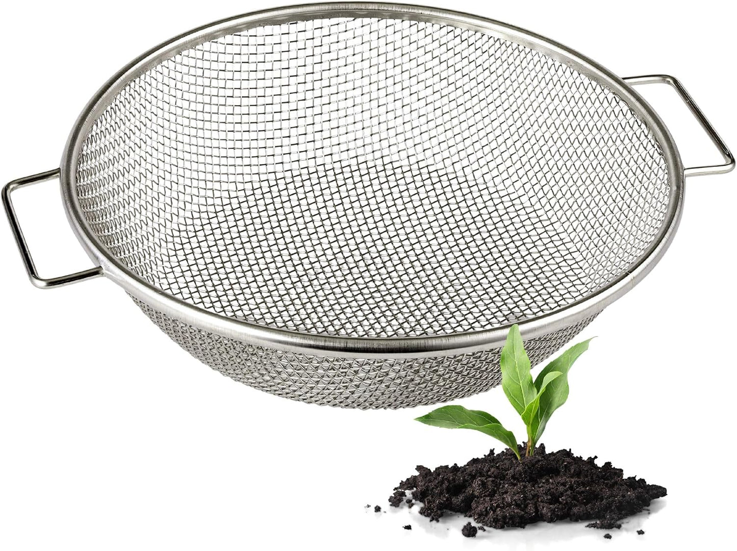 Round Soil Sifter, 1/4-inch Stainless Steel Sieve with Handles