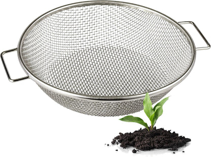 Round Soil Sifter, 1/4-inch Stainless Steel Sieve with Handles