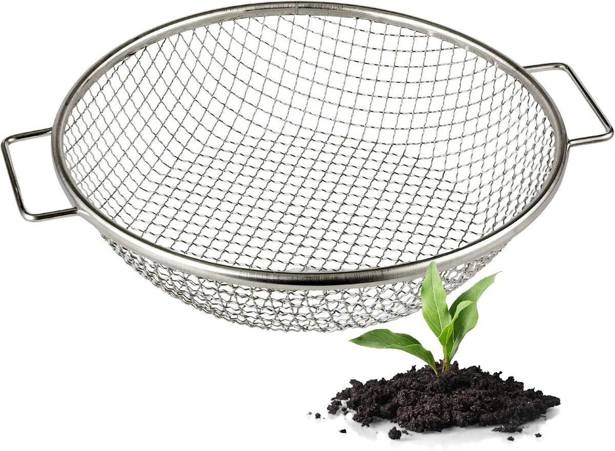 Round Soil Sifter, 1/4-inch Stainless Steel Sieve with Handles