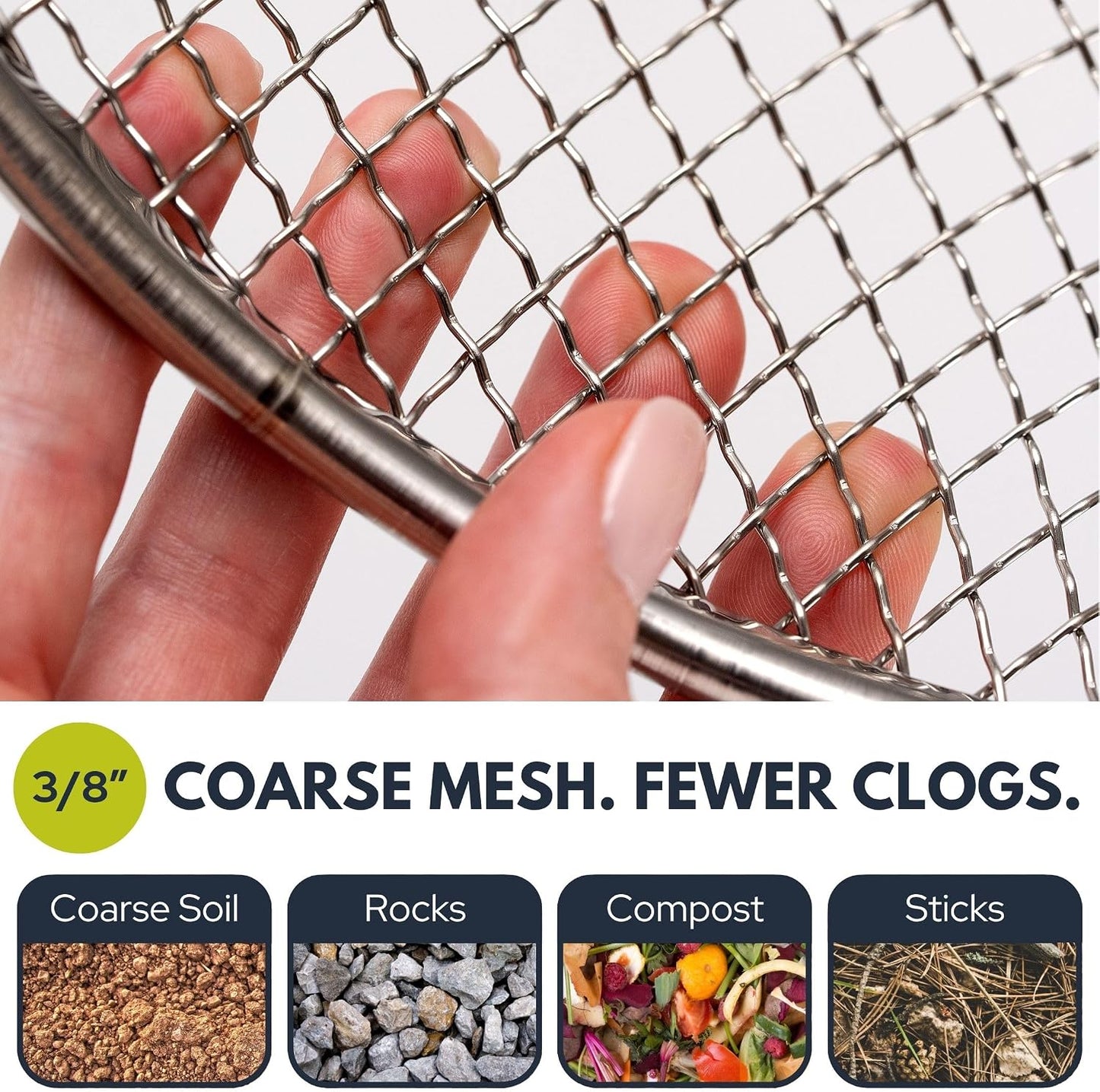 Round Soil Sifter, 1/4-inch Stainless Steel Sieve with Handles
