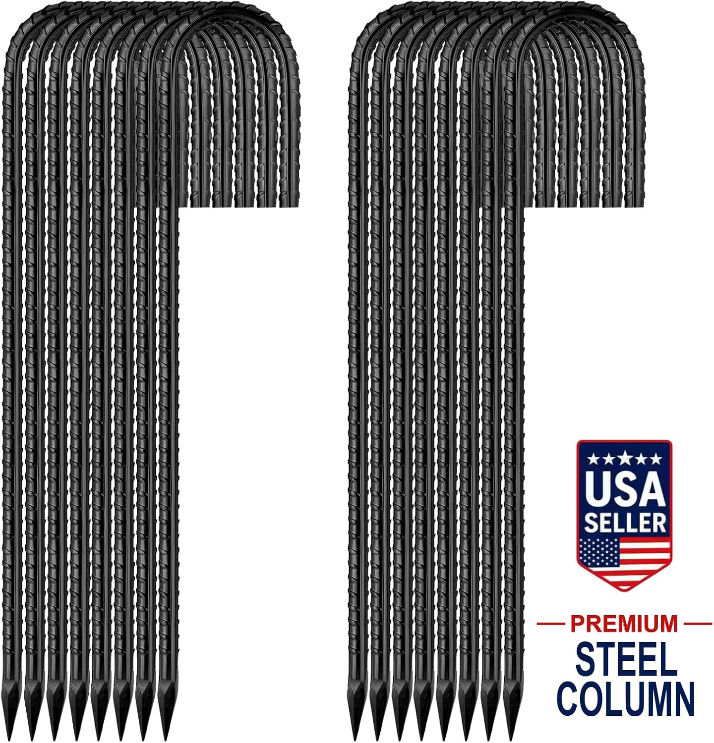 16 Pack 12 Inch Garden Ground Stakes, J Hook Rebar Stakes, Heavy Duty Steel Ground Anchors, for Tents, Fence, Trampoline and Outdoor Decoration