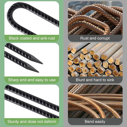 16 Pack 12 Inch Garden Ground Stakes, J Hook Rebar Stakes, Heavy Duty Steel Ground Anchors, for Tents, Fence, Trampoline and Outdoor Decoration