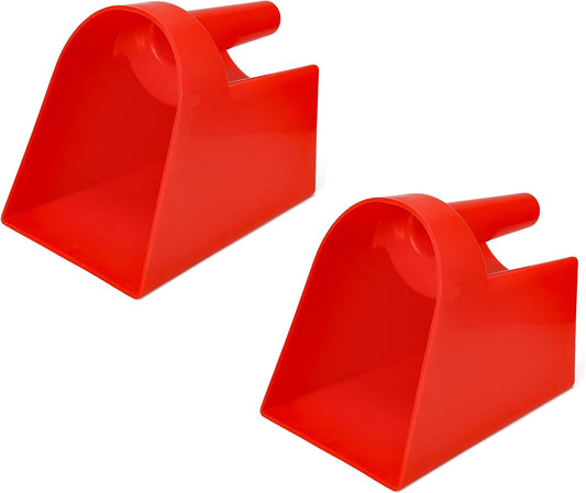 3 Quart Enclosed Feed Scoop Livestock – 2 Pack Stackable Pet Food Red Scoops, Durable Super Heavy-Duty Plastic Grain Scooper for Dog, Cat Litter, Flour, Rice, Chicken, Garden Soil, Barn, Ranchers Farm