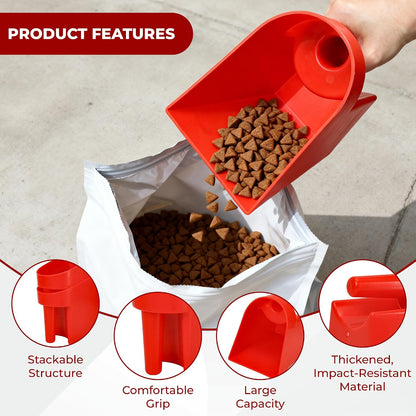 3 Quart Enclosed Feed Scoop Livestock – 2 Pack Stackable Pet Food Red Scoops, Durable Super Heavy-Duty Plastic Grain Scooper for Dog, Cat Litter, Flour, Rice, Chicken, Garden Soil, Barn, Ranchers Farm