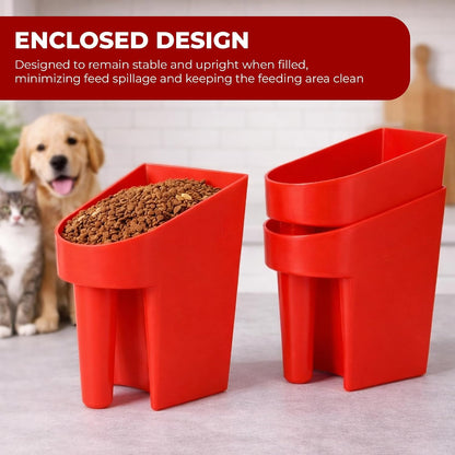 3 Quart Enclosed Feed Scoop Livestock – 2 Pack Stackable Pet Food Red Scoops, Durable Super Heavy-Duty Plastic Grain Scooper for Dog, Cat Litter, Flour, Rice, Chicken, Garden Soil, Barn, Ranchers Farm
