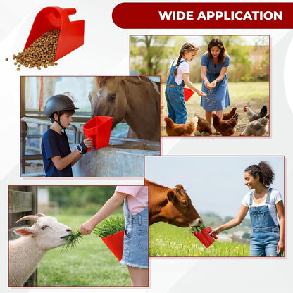 3 Quart Enclosed Feed Scoop Livestock – 2 Pack Stackable Pet Food Red Scoops, Durable Super Heavy-Duty Plastic Grain Scooper for Dog, Cat Litter, Flour, Rice, Chicken, Garden Soil, Barn, Ranchers Farm