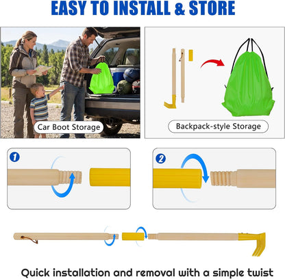 4-Piece Garden Tool Set with Shovel, Rake, Hoe, Leaf Rake - 2 Pairs of Gloves & 2 Storage Bags, Wooden Gardening Tools for Yard & Lawn Care