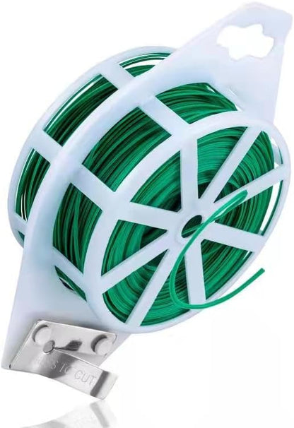 328 Feet (100m) Garden Plant Twist Tie with Cutter Reusable for Plants Growth and Care, Tie Wire Reel for Home and Office Cable Organization, Multifunctional Twist Ties (Green) Rool for Cord & Bag