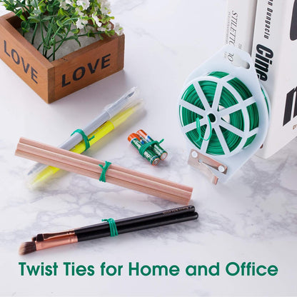 328 Feet (100m) Garden Plant Twist Tie with Cutter Reusable for Plants Growth and Care, Tie Wire Reel for Home and Office Cable Organization, Multifunctional Twist Ties (Green) Rool for Cord & Bag