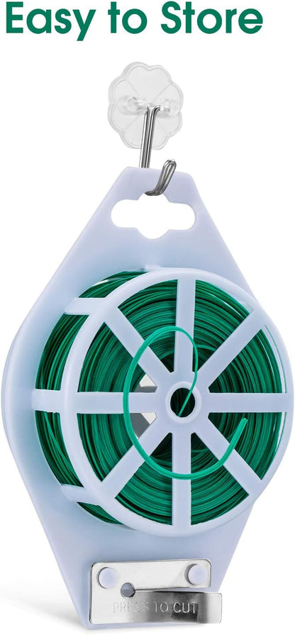 328 Feet (100m) Garden Plant Twist Tie with Cutter Reusable for Plants Growth and Care, Tie Wire Reel for Home and Office Cable Organization, Multifunctional Twist Ties (Green) Rool for Cord & Bag