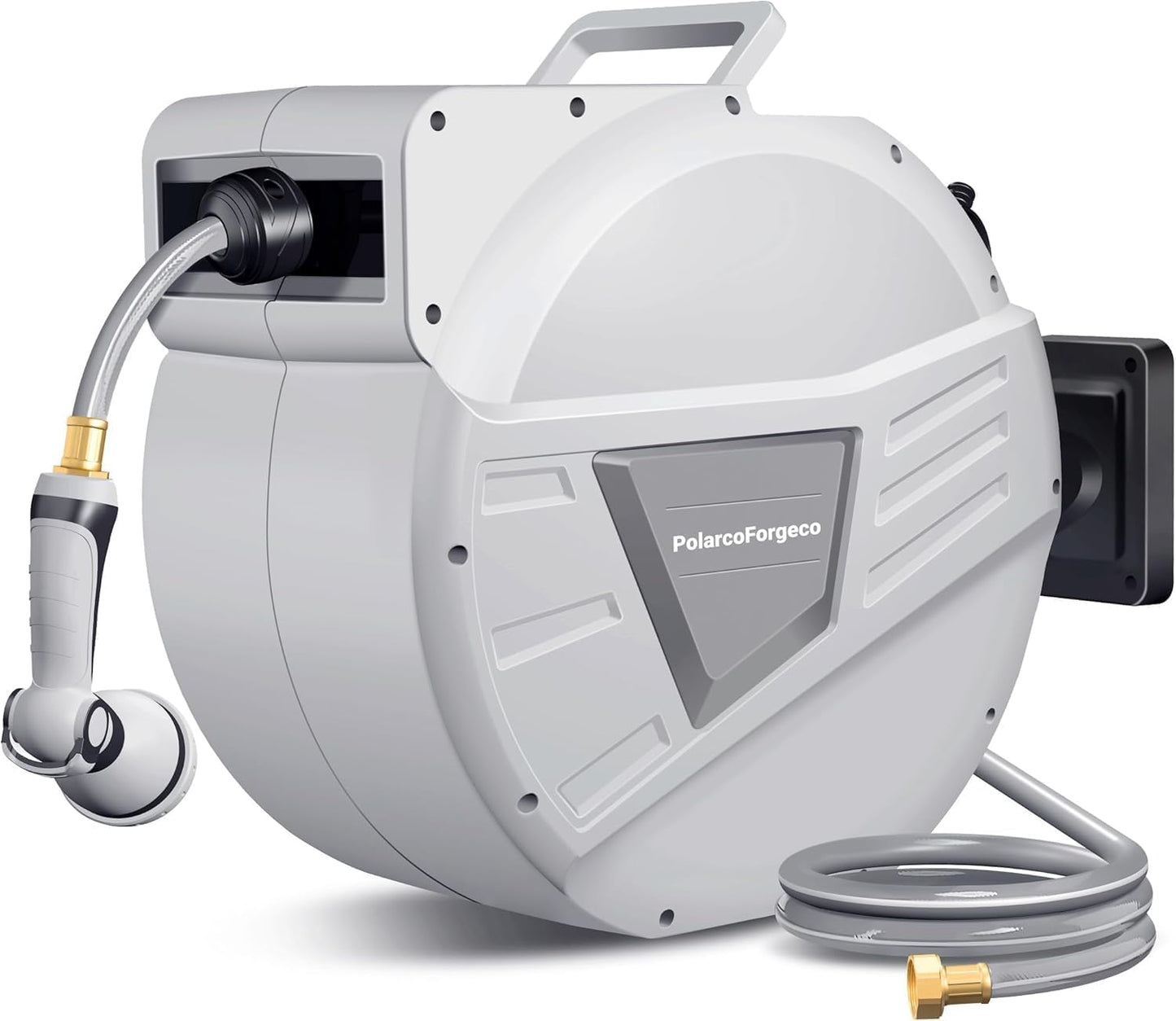 Garden Hose Reel Retractable 1/2 Inch x 100 ft, Wall Mounted with 10 Pattern Nozzle, Slow Return System and 180 Swivel, Gray