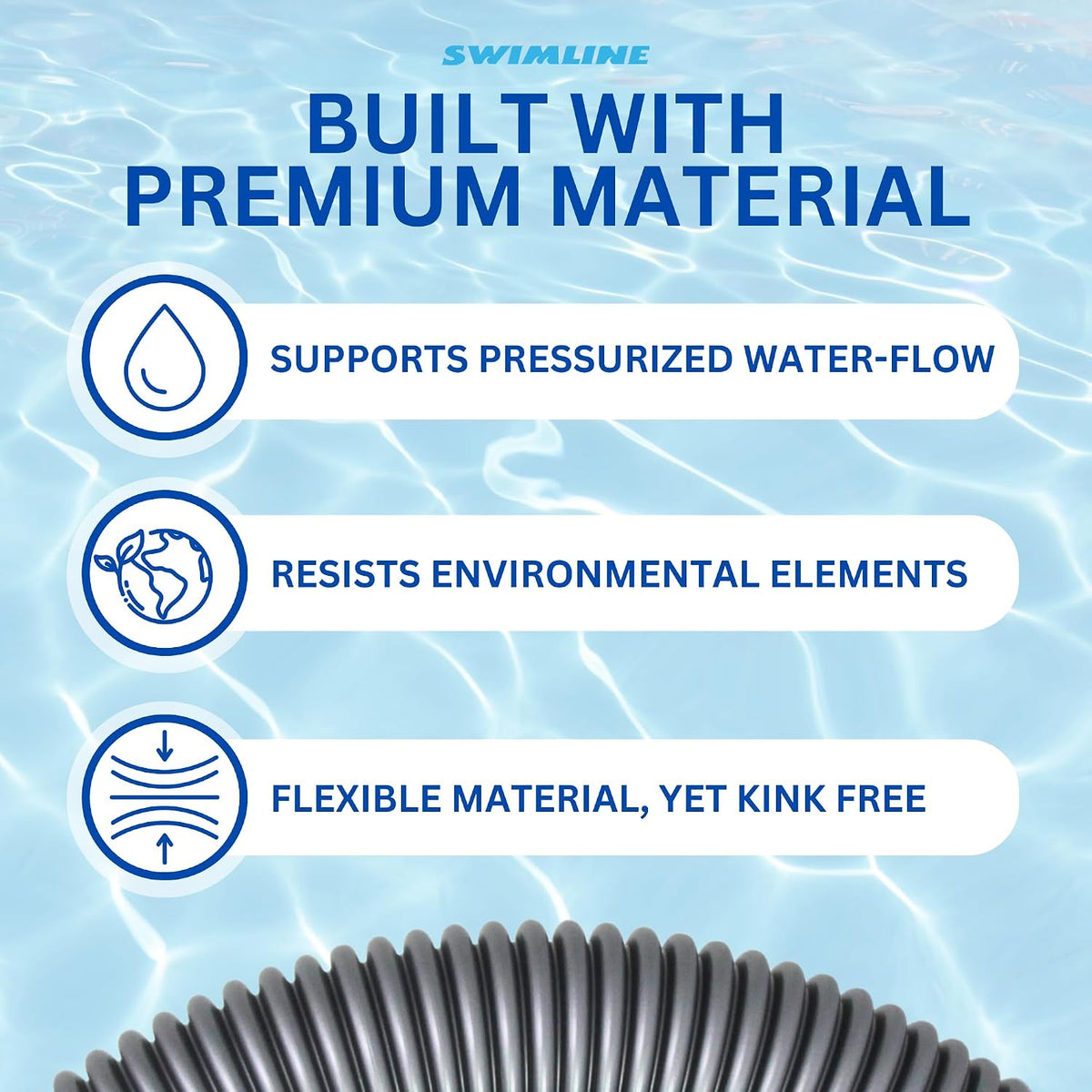 HYDROTOOLS Pool Pump Filter Connection Hose | 1.5 Inch X 3 Foot | Heavy-Duty Flexible, Durable & Leakproof | Chemical & UV Resistant | For Above Ground Pools Skimmer Filters & Pumps