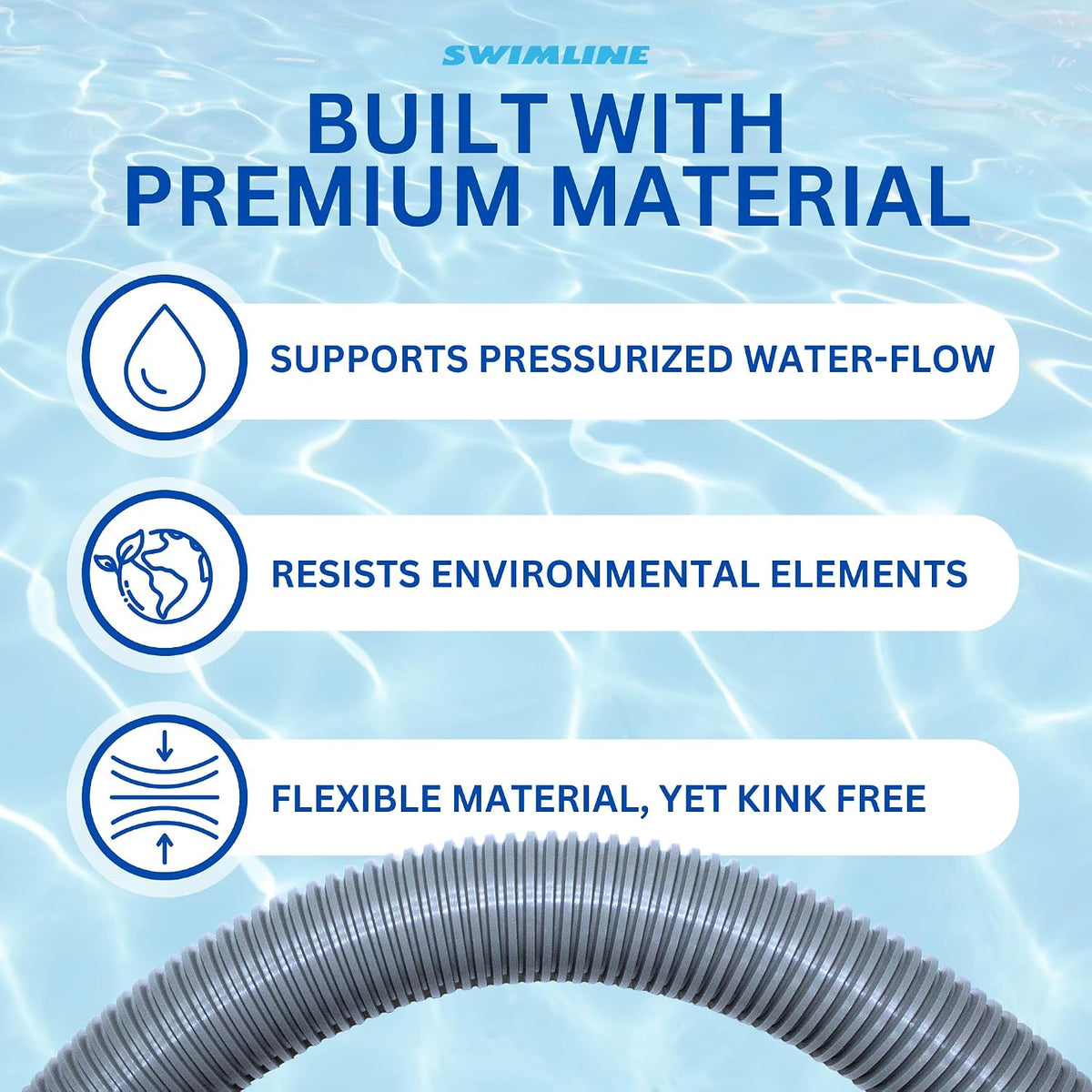 HYDROTOOLS Pool Pump Filter Connection Hose | 1.5 Inch X 3 Foot | Heavy-Duty Flexible, Durable & Leakproof | Chemical & UV Resistant | For Above Ground Pools Skimmer Filters & Pumps