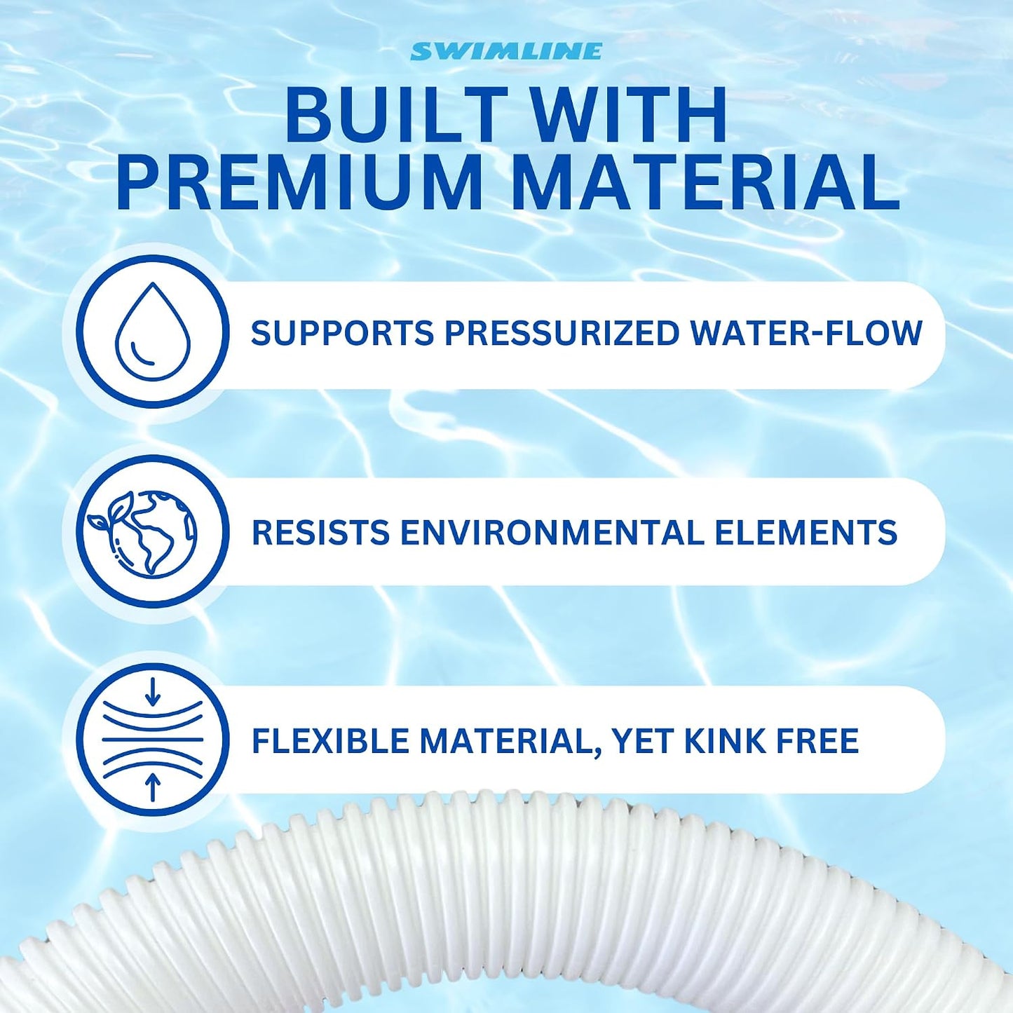 HYDROTOOLS Pool Pump Filter Connection Hose | 1.5 Inch X 3 Foot | Heavy-Duty Flexible, Durable & Leakproof | Chemical & UV Resistant | For Above Ground Pools Skimmer Filters & Pumps