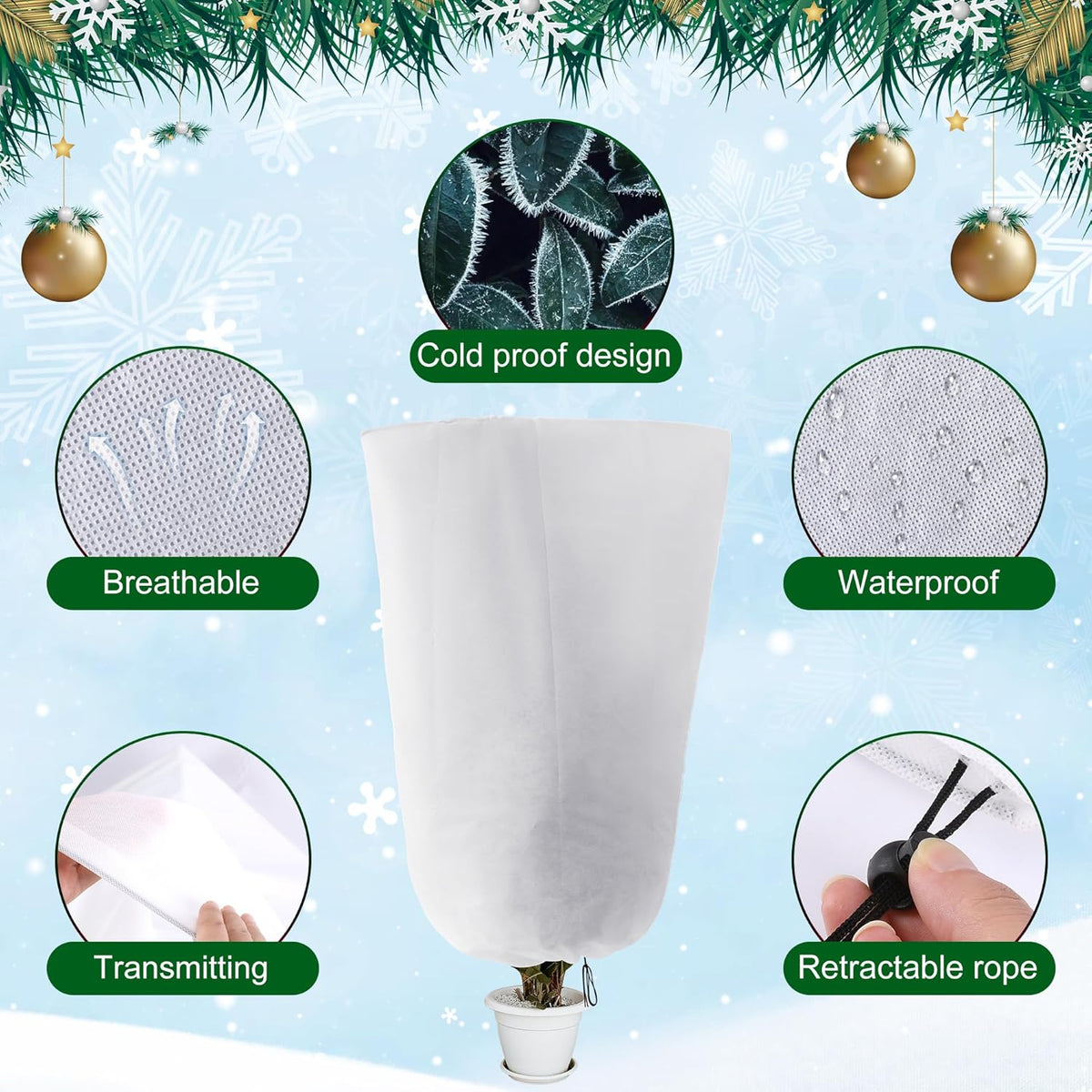 4Pack Winter Drawstring Plant Covers,47"X31.5" Warm Plant Protection Bags