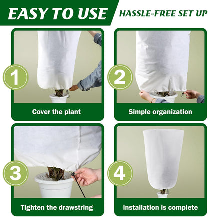 4Pack Winter Drawstring Plant Covers,47"X31.5" Warm Plant Protection Bags