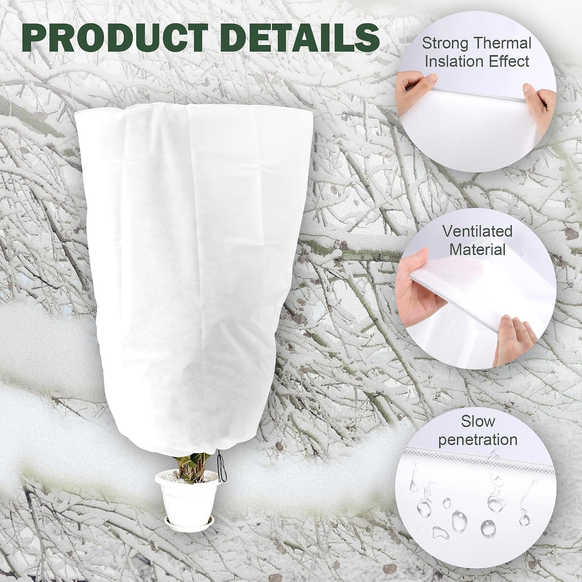4Pack Winter Drawstring Plant Covers,47"X31.5" Warm Plant Protection Bags