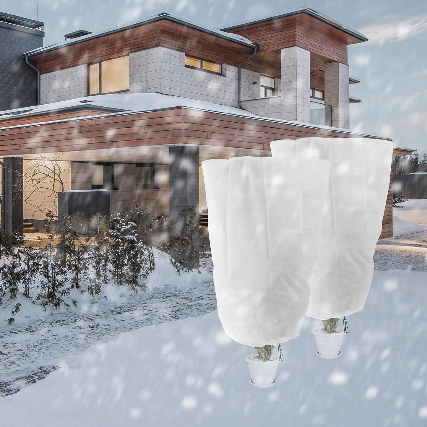 4Pack Winter Drawstring Plant Covers,47"X31.5" Warm Plant Protection Bags