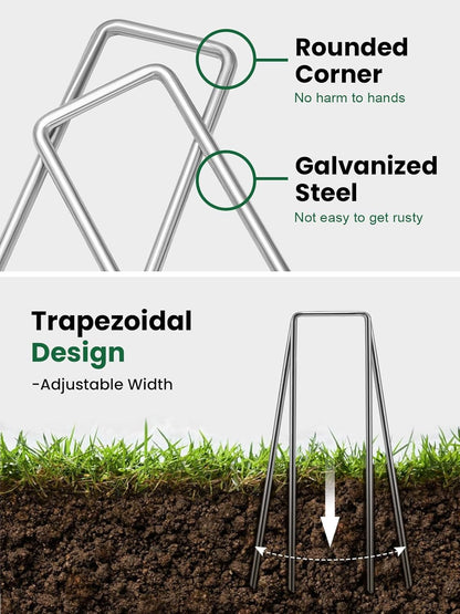 Landscape Staples 6 Inch, 100 Pack 11 Gauge Yard Stakes for Weed Barrier Fabric, Holds Lawn Edging, Secures Irrigation Tubing, Galvanized Steel Garden Spikes