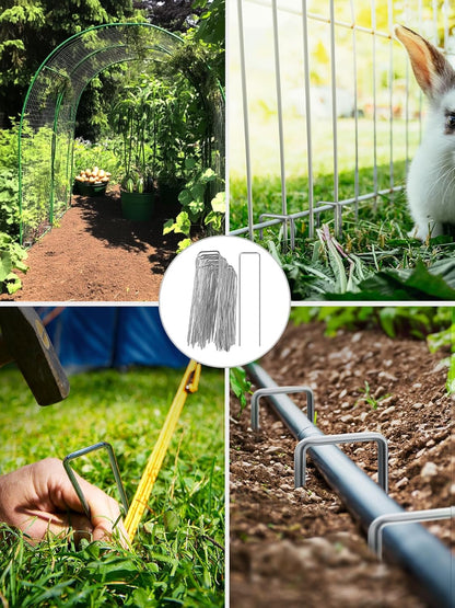 Landscape Staples 6 Inch, 100 Pack 11 Gauge Yard Stakes for Weed Barrier Fabric, Holds Lawn Edging, Secures Irrigation Tubing, Galvanized Steel Garden Spikes