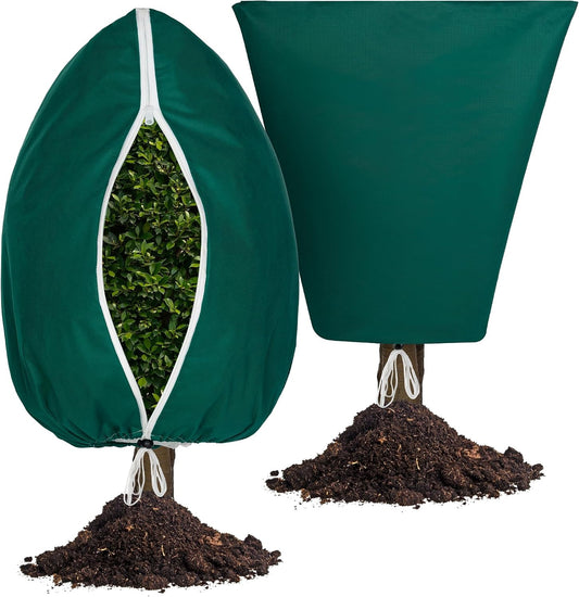 Plant Covers Freeze Protection, 2 Pack Frost Cloth with Zipper Drawstring 47’’×71’’, Reusable Outdoor Protection Jacket for Shrub Tree Potted Plants Winter Cold Weather(Green)
