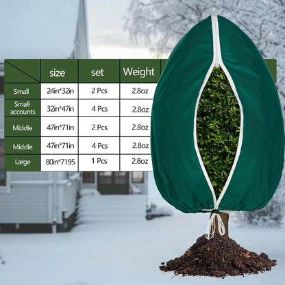 Plant Covers Freeze Protection, 2 Pack Frost Cloth with Zipper Drawstring 47’’×71’’, Reusable Outdoor Protection Jacket for Shrub Tree Potted Plants Winter Cold Weather(Green)