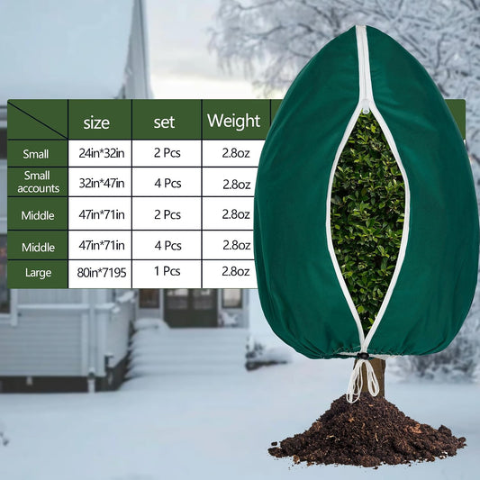 Plant Covers Freeze Protection, 2 Pack Frost Cloth with Zipper Drawstring 47’’×71’’, Reusable Outdoor Protection Jacket for Shrub Tree Potted Plants Winter Cold Weather(Green)
