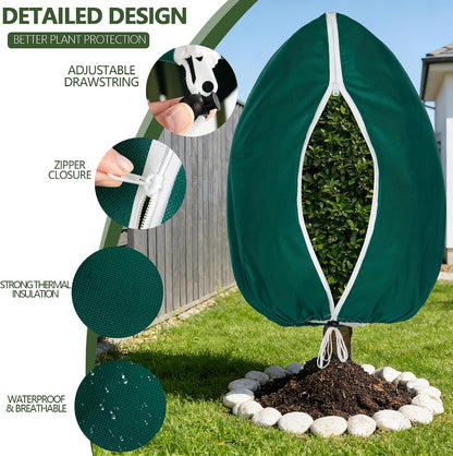Plant Covers Freeze Protection, 2 Pack Frost Cloth with Zipper Drawstring 47’’×71’’, Reusable Outdoor Protection Jacket for Shrub Tree Potted Plants Winter Cold Weather(Green)