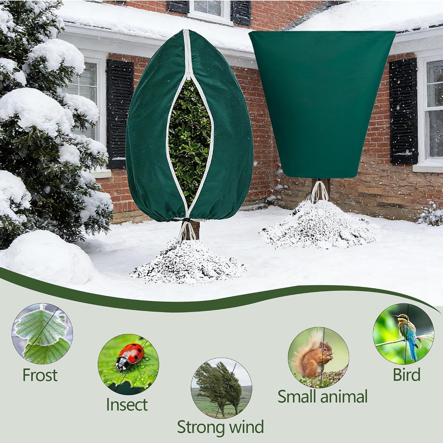 Plant Covers Freeze Protection, 2 Pack Frost Cloth with Zipper Drawstring 47’’×71’’, Reusable Outdoor Protection Jacket for Shrub Tree Potted Plants Winter Cold Weather(Green)