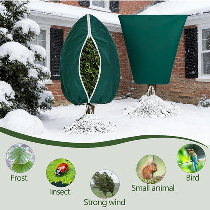Plant Covers Freeze Protection, 2 Pack Frost Cloth with Zipper Drawstring 47’’×71’’, Reusable Outdoor Protection Jacket for Shrub Tree Potted Plants Winter Cold Weather(Green)
