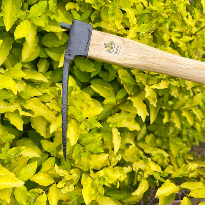 14 inch Japanese Hand Tiller/Rake for Garden, 3-tines Cultivator, Without Welding, Oak Handle, for Digging, Soil Preparation, Chopping Through Roots and Hard Soil and Other Gardening tasks