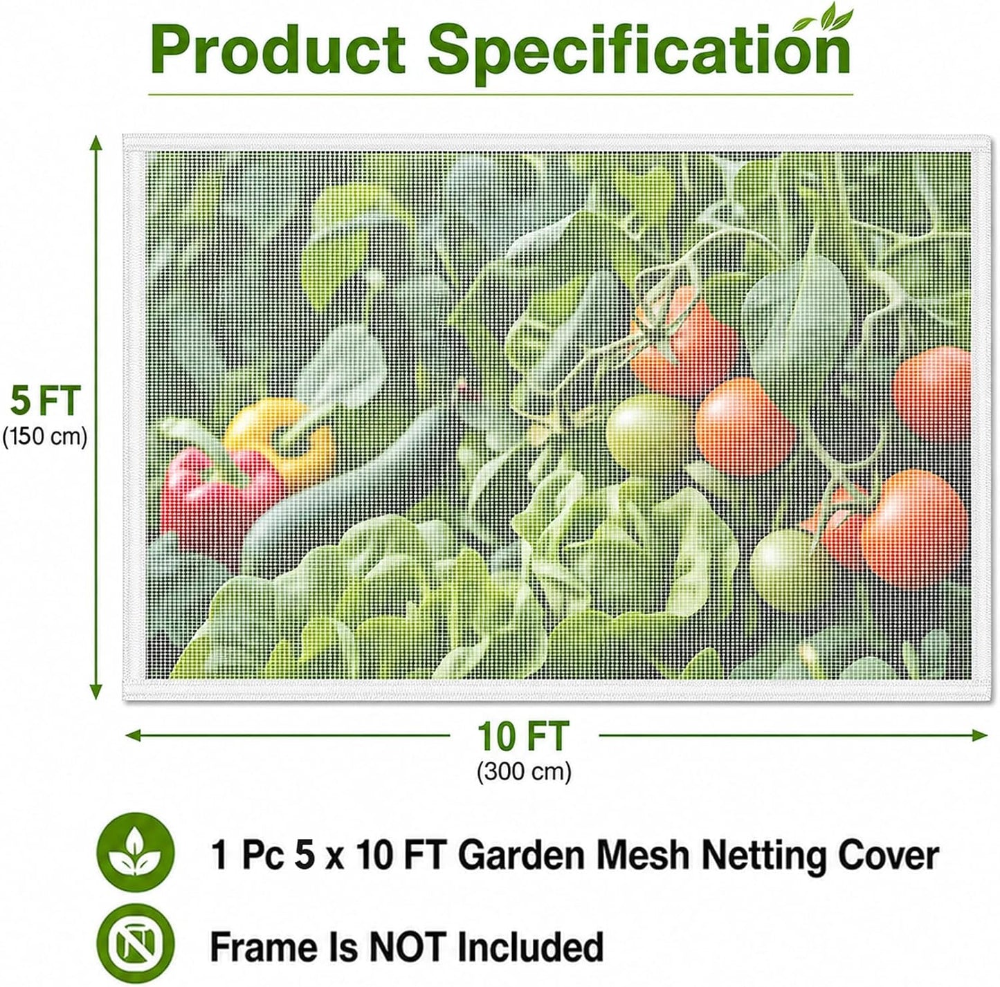 Garden Netting 10 x 5 FT - 60 Mesh Plant Cover for Raised Beds