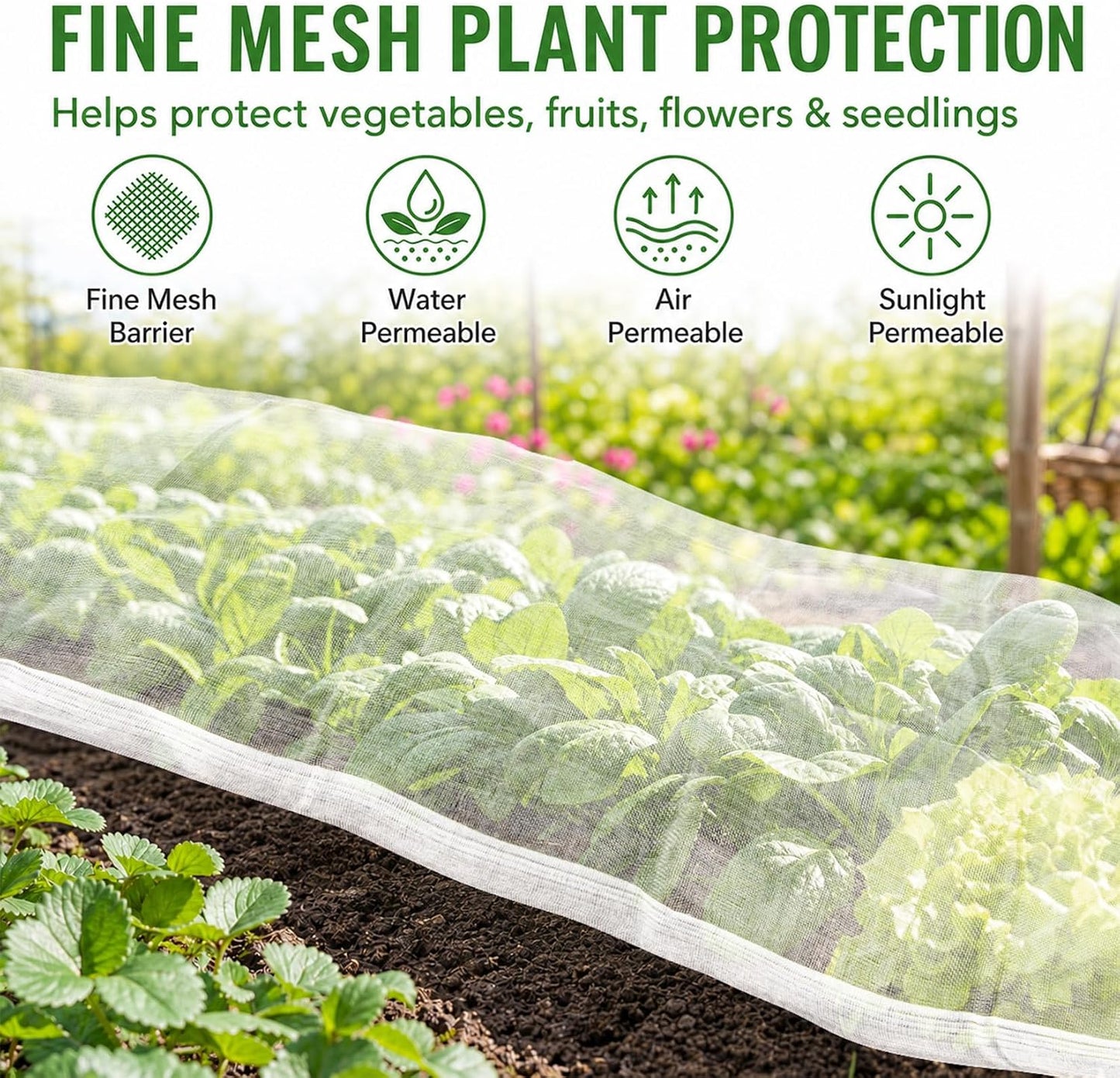 Garden Netting 10 x 5 FT - 60 Mesh Plant Cover for Raised Beds