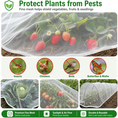 Garden Netting 10 x 5 FT - 60 Mesh Plant Cover for Raised Beds