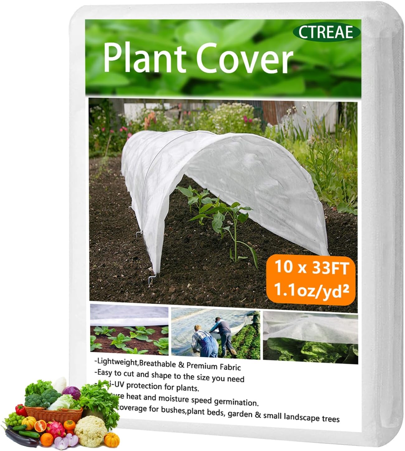 Plant Covers Freeze Protection 10 Ft x 33 Ft 1.1oz Frost Cloth Plant Freeze Protection, Floating Row Cover Frost Blanket for Outdoor Plants Winter Garden Covers for Vegetables