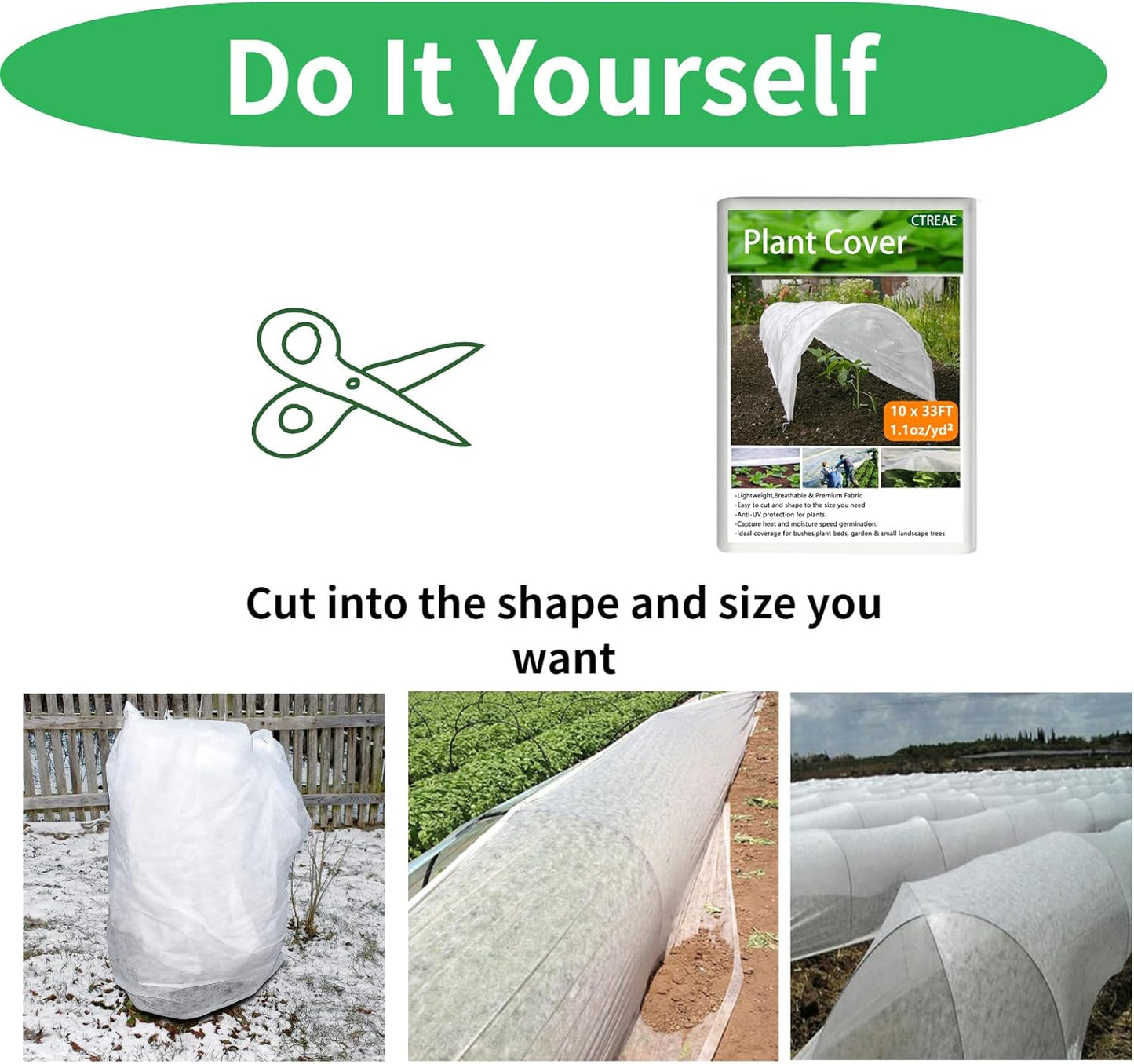 Plant Covers Freeze Protection 10 Ft x 33 Ft 1.1oz Frost Cloth Plant Freeze Protection, Floating Row Cover Frost Blanket for Outdoor Plants Winter Garden Covers for Vegetables