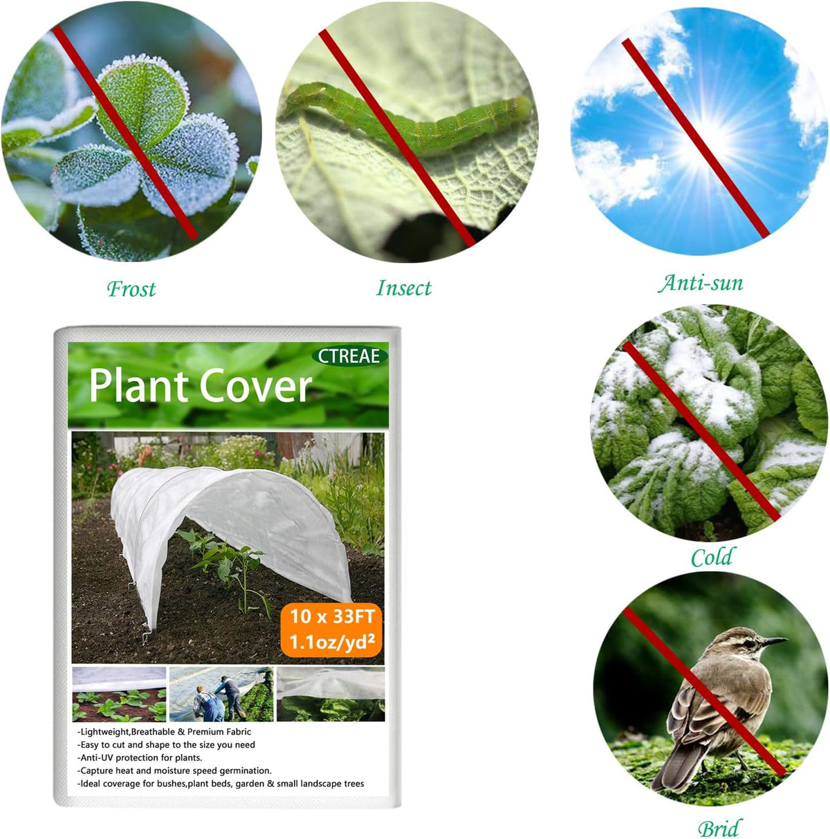 Plant Covers Freeze Protection 10 Ft x 33 Ft 1.1oz Frost Cloth Plant Freeze Protection, Floating Row Cover Frost Blanket for Outdoor Plants Winter Garden Covers for Vegetables