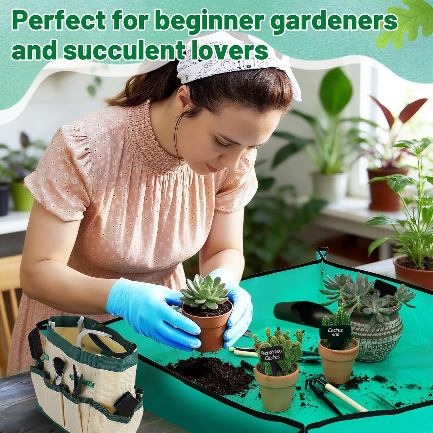 44pcs Small Gardening Tools Gifts for Women Beginners, Green