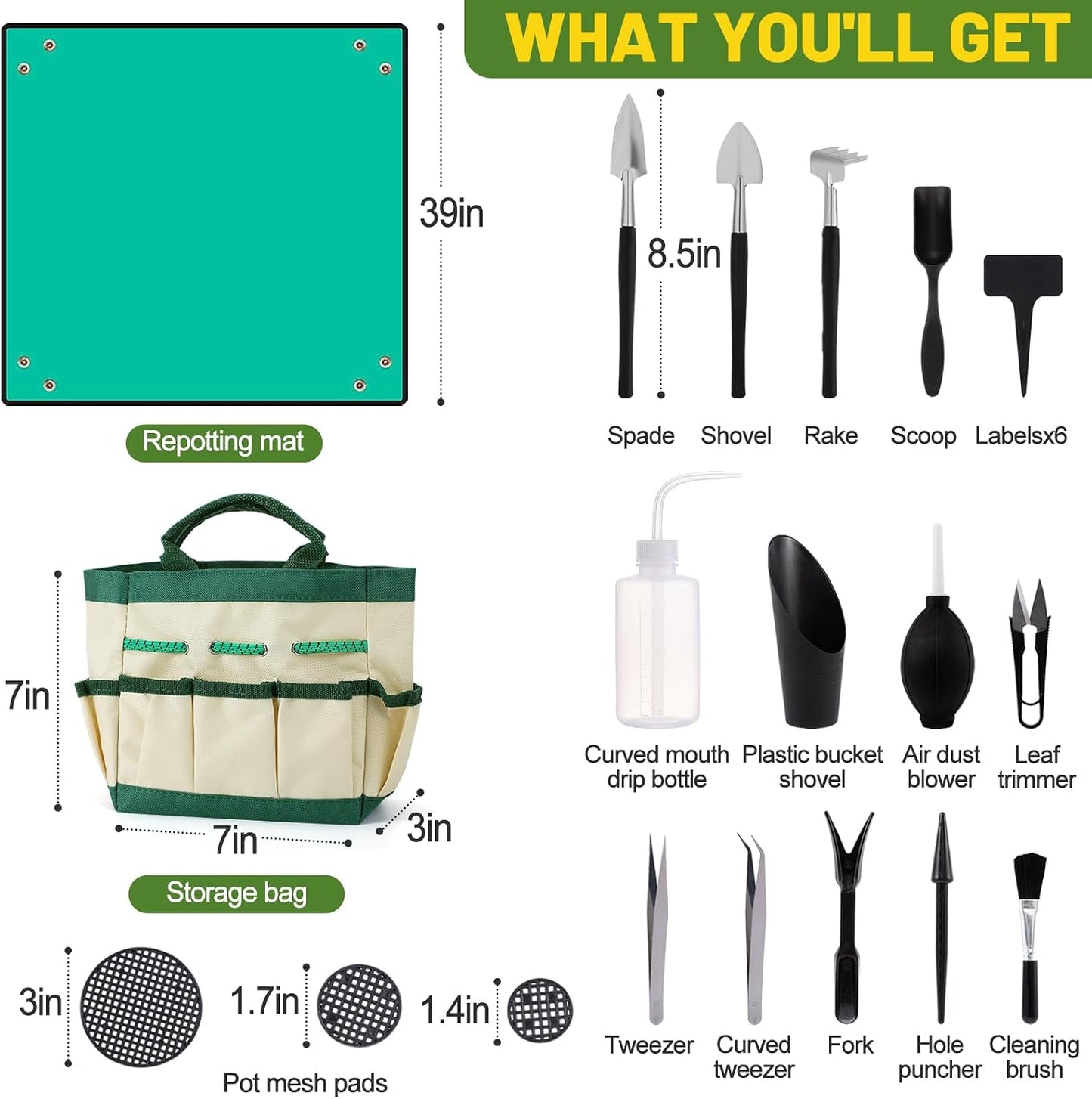 44pcs Small Gardening Tools Gifts for Women Beginners, Green