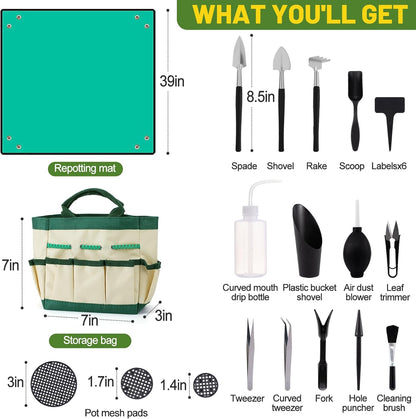 44pcs Small Gardening Tools Gifts for Women Beginners, Green