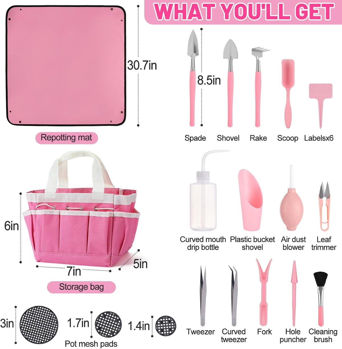 44pcs Small Gardening Tools Gifts for Women Beginners, Green