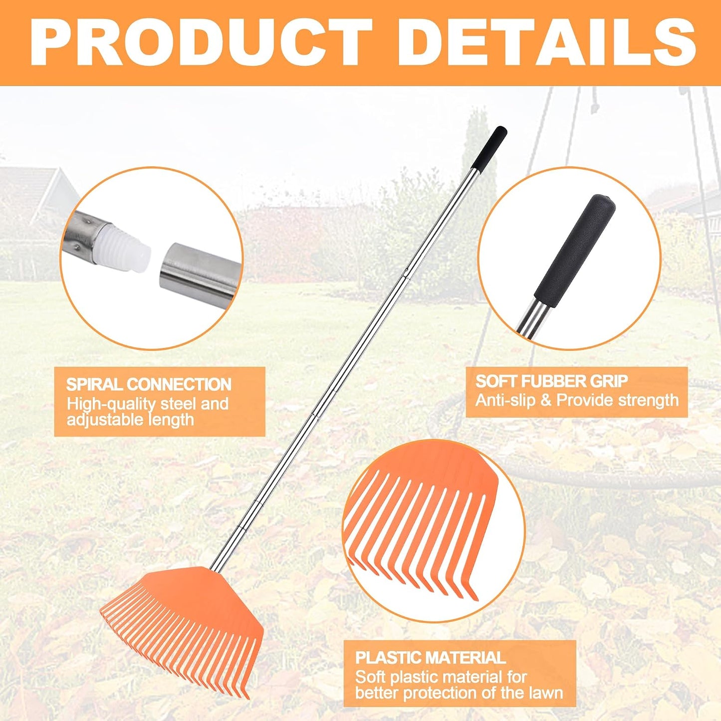 Leaf Rake with 16.5‑inch Plastic Head