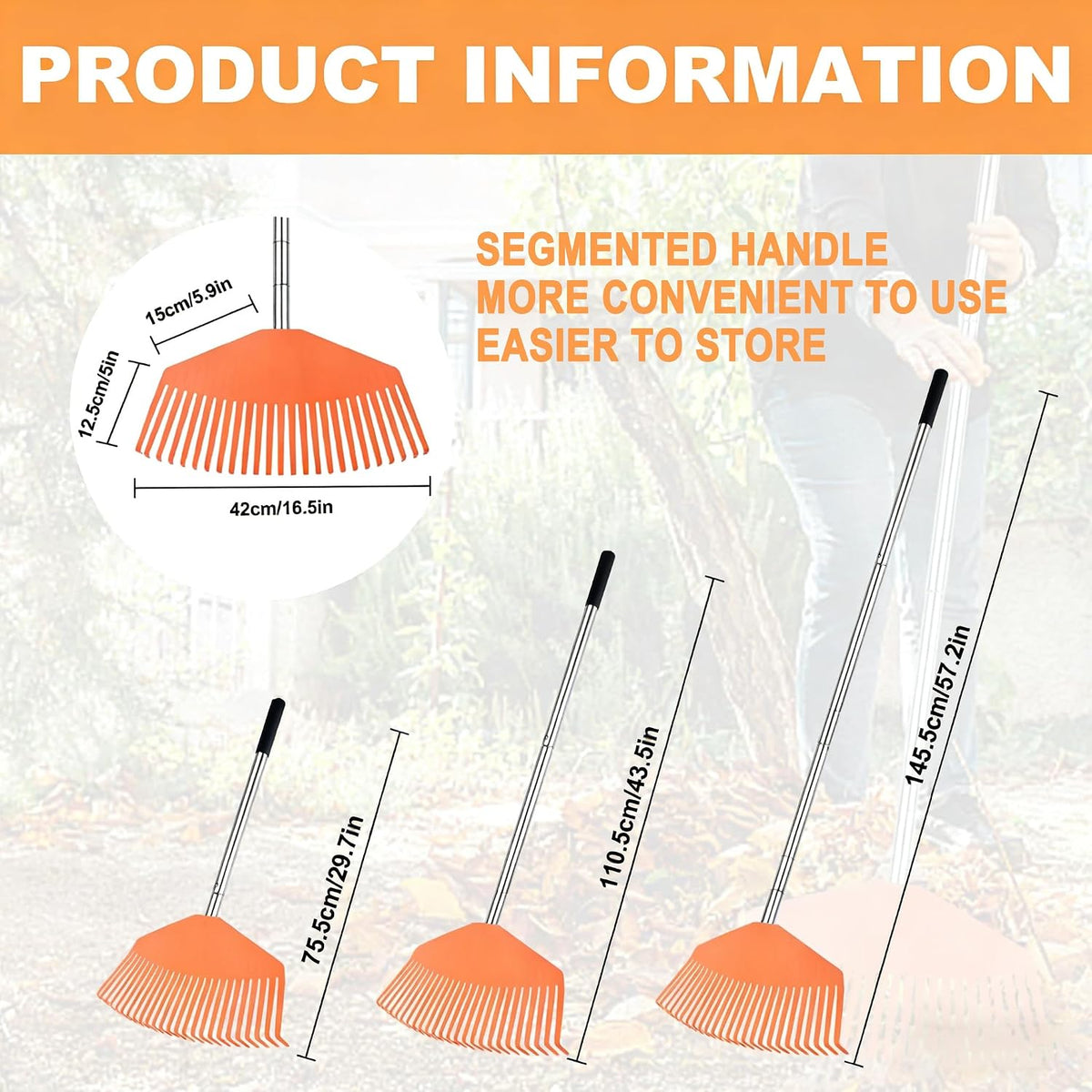 Leaf Rake with 16.5‑inch Plastic Head