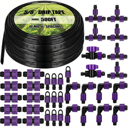 500' 5/8 Inch Drip Tape Irrigation Tubing Kit 16 Mil 6" Spacing Garden Hose Watering Tube Line Automatic Equipment for Garden Irrigation System Farms, Landscape, Lawn