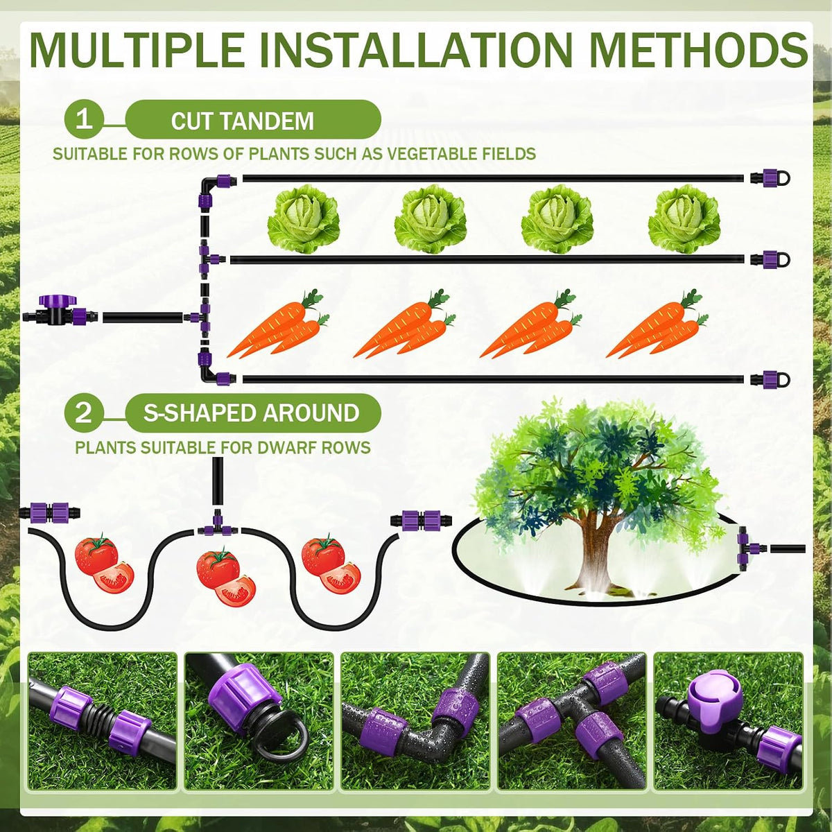 500' 5/8 Inch Drip Tape Irrigation Tubing Kit 16 Mil 6" Spacing Garden Hose Watering Tube Line Automatic Equipment for Garden Irrigation System Farms, Landscape, Lawn