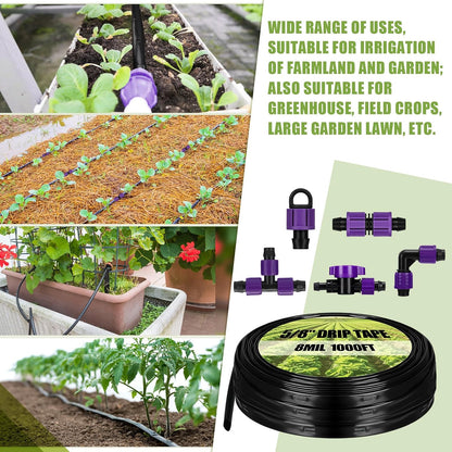 500' 5/8 Inch Drip Tape Irrigation Tubing Kit 16 Mil 6" Spacing Garden Hose Watering Tube Line Automatic Equipment for Garden Irrigation System Farms, Landscape, Lawn