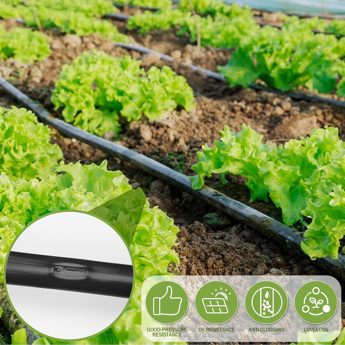 500' 5/8 Inch Drip Tape Irrigation Tubing Kit 16 Mil 6" Spacing Garden Hose Watering Tube Line Automatic Equipment for Garden Irrigation System Farms, Landscape, Lawn
