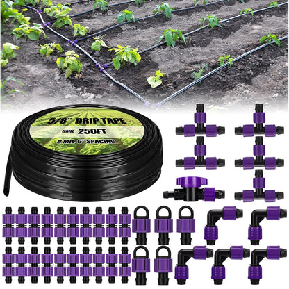 500' 5/8 Inch Drip Tape Irrigation Tubing Kit 16 Mil 6" Spacing Garden Hose Watering Tube Line Automatic Equipment for Garden Irrigation System Farms, Landscape, Lawn