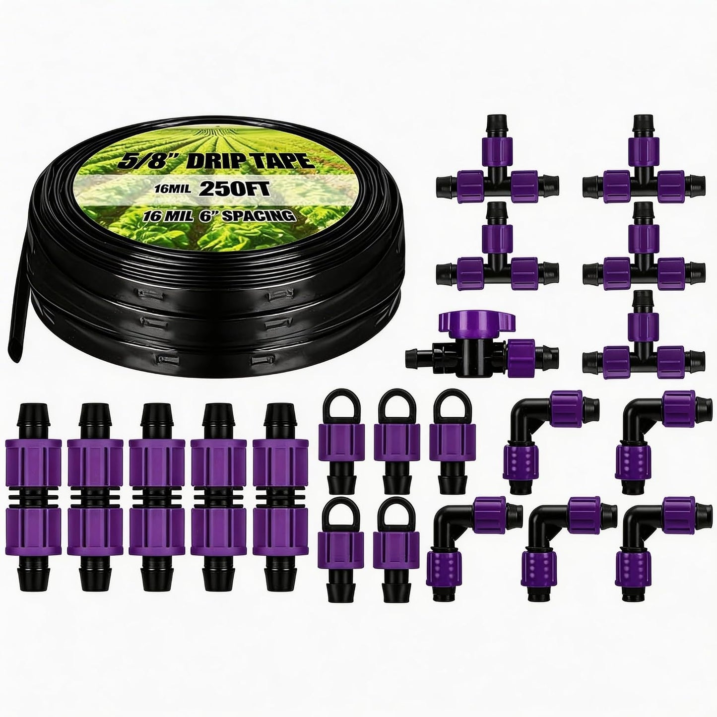 500' 5/8 Inch Drip Tape Irrigation Tubing Kit 16 Mil 6" Spacing Garden Hose Watering Tube Line Automatic Equipment for Garden Irrigation System Farms, Landscape, Lawn